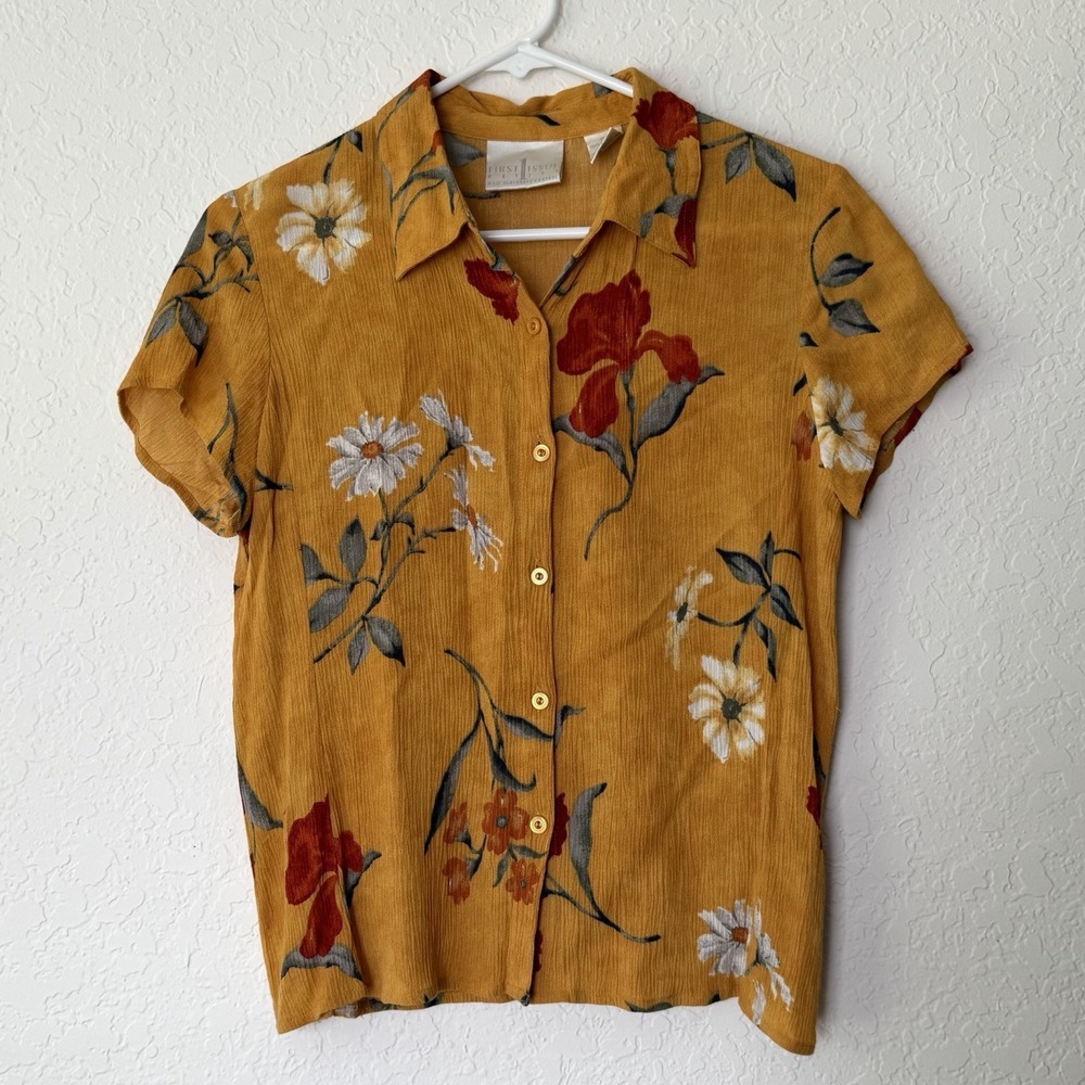 Vtg 90s Liz Claiborne Top Size 8 PETITE Floral Button Down Boho Y2K Cottagecore